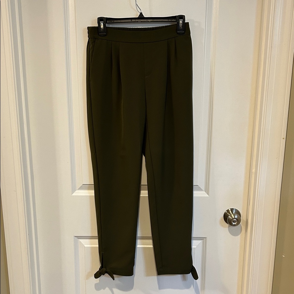 Ann Taylor Factory Olive Straight-Leg Tie-Hem Trousers